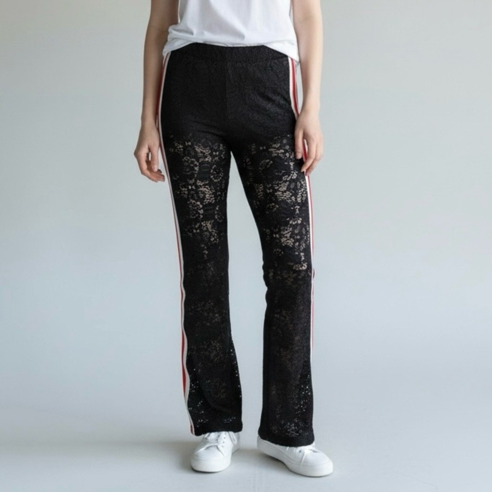 Surf Gypsy NEW Black Lace White and Red Stripe Boot Cut Pants